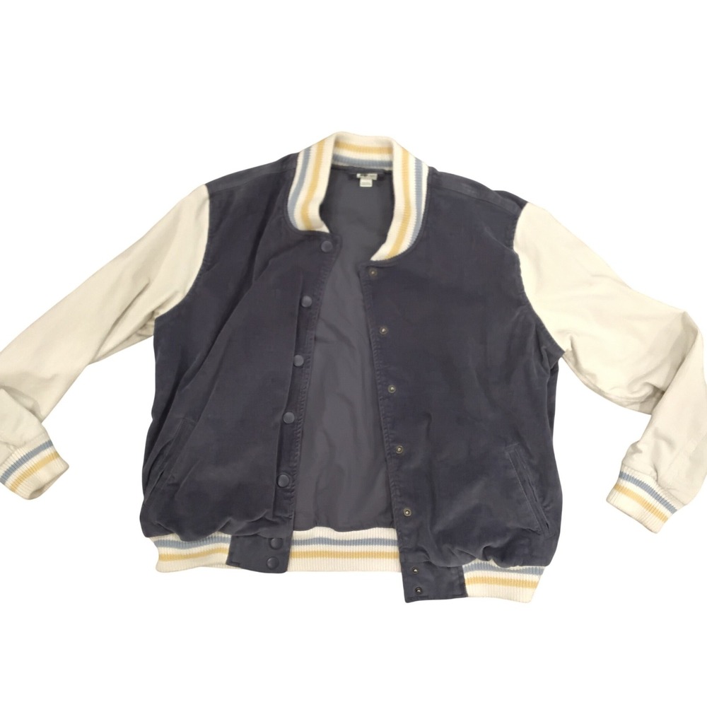 Aerie Corduroy Varsity Bomber Jacket Blue Gray Cream‎ XS